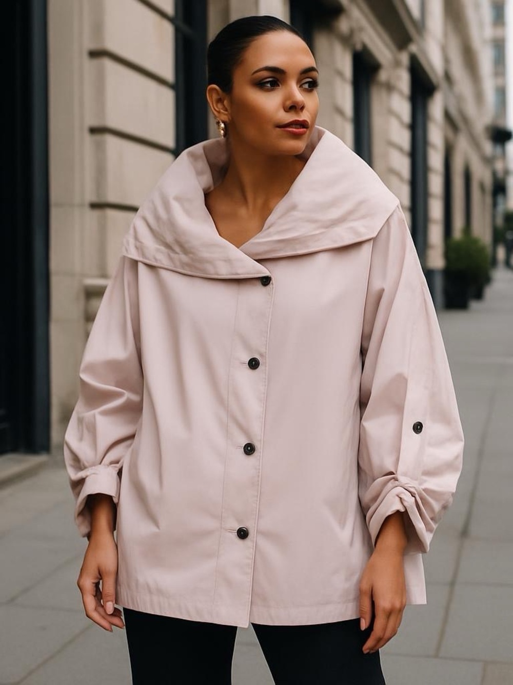 J. Jill Fit Womens XL Blush Pink Funnel Neck Snap Front Mesh Lined Jacket Coat